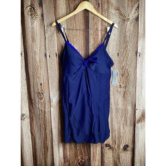 Swimsuits For All Tie Front Navy Blue Swim Dress 16 Bathing Suit One Piece NWT - Picture 1 of 4